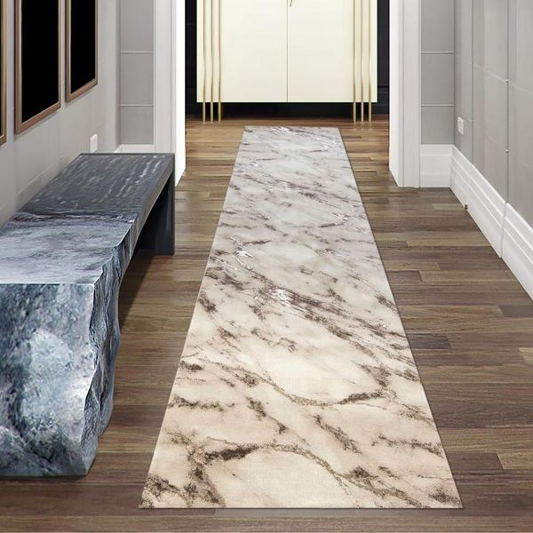 Tappeto Soggiorno Tappeto Effetto Marmo In Beige Crema Dimensioni - 80 X 300 Cm-image