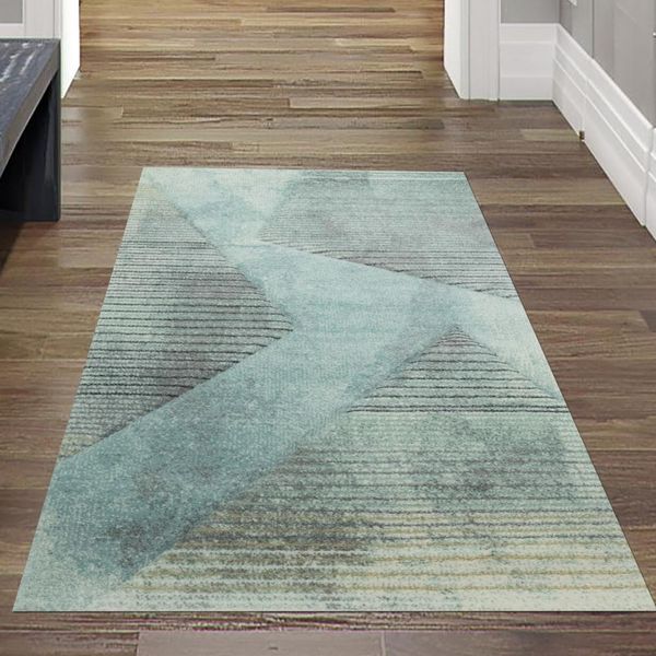 Tappeto Moderno Da Salotto Motivo Astratto A Righe Grigio Blu Verde Nero - Facile Da Pulire Dimensioni - 80 X 150 Cm-image