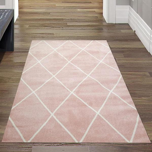 Tappeto In Stile Scandinavo Per Il Soggiorno - Motivo A Rombi - Di Facile Manutenzione - Rosa Crema Bianco Dimensioni - 80 X 300 Cm-image