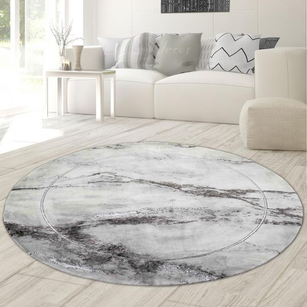 Tappeto Moderno Da Salotto Effetto Marmo In Grigio Dimensioni - 160 Cm Rotondo-image