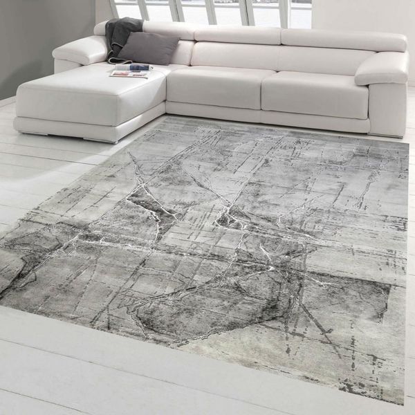 Tappeto Moderno Da Salotto Astratto In Grigio Crema Dimensioni - 160 X 230 Cm-image