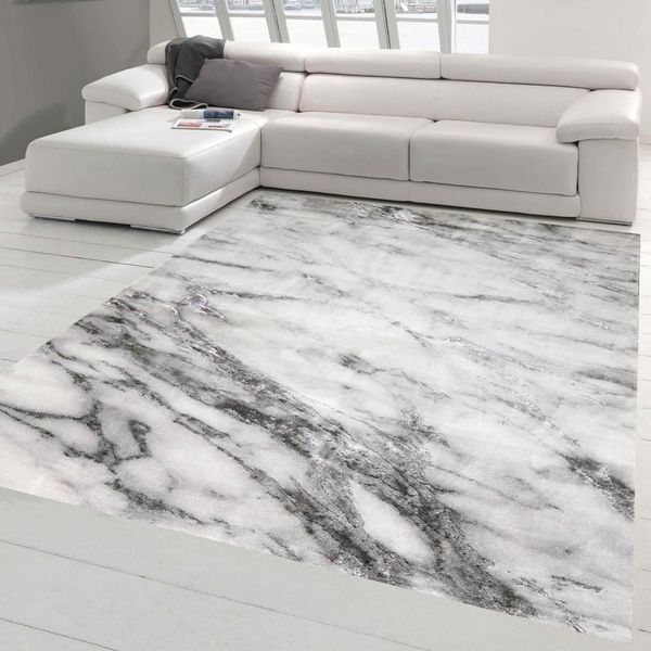 Tappeto Salotto Tappeto Effetto Marmo In Grigio Dimensioni - 160 X 230 Cm-image