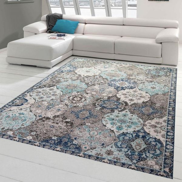 Tappeto Orientale Da Salotto Per Esterni Ornamenti In Grigio Blu Dimensioni - 200 X 290 Cm-image