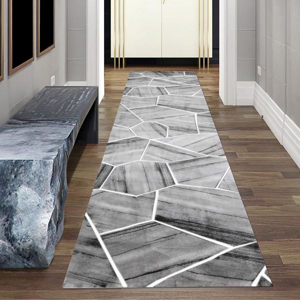 Tappeto Moderno Da Salotto Motivo Geometrico In Grigio Crema Dimensioni - 80 X 300 Cm-image