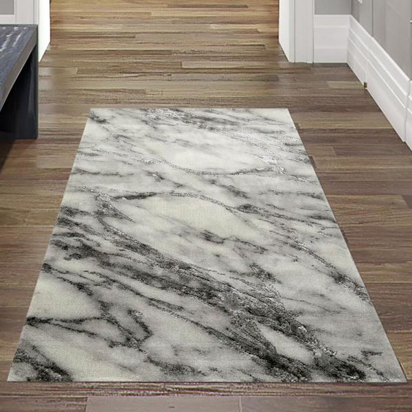 Tappeto Salotto Tappeto Effetto Marmo In Grigio Dimensioni - 80 X 150 Cm-image