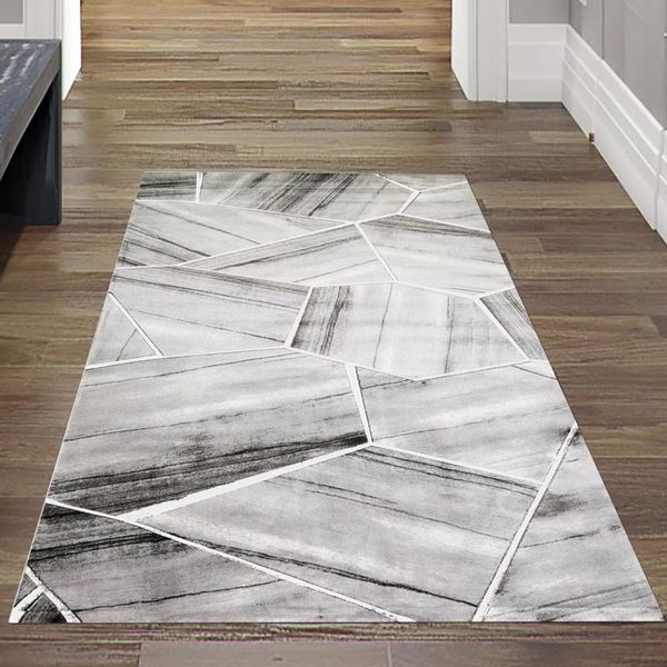 Tappeto Moderno Da Salotto Motivo Geometrico In Grigio Crema Dimensioni - 80 X 150 Cm-image