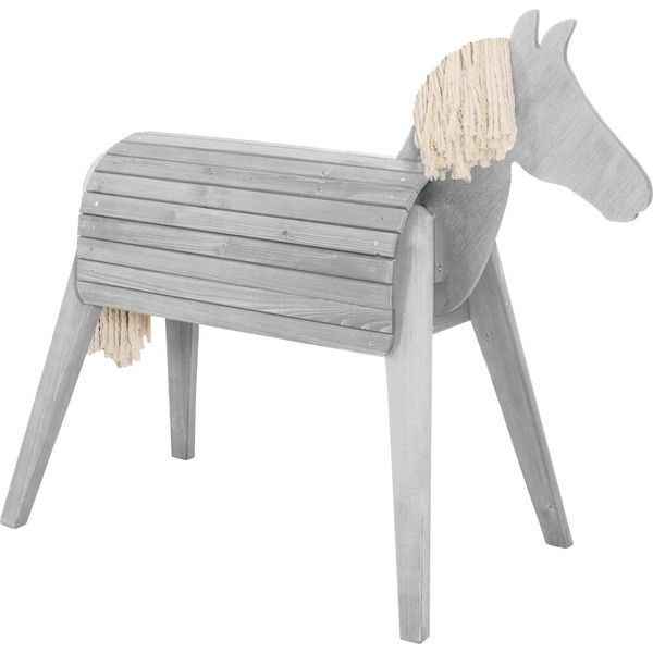 Cavallo Da Gioco Da Esterno Roba, Legno Massiccio Grigio, Cavallo A Volta Molto Stabile, Cavallo Da Giardino Con Criniera E Coda-image