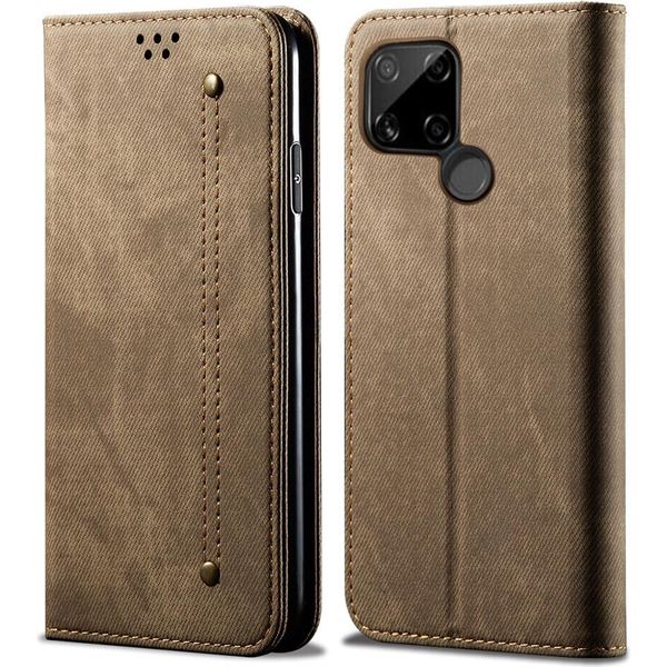 Custodia Oppo Realme C21, Custodia In Pelle A Portafoglio Con Chiusura Magnetica E Supporto Per Oppo Realme C21 Khaki-image
