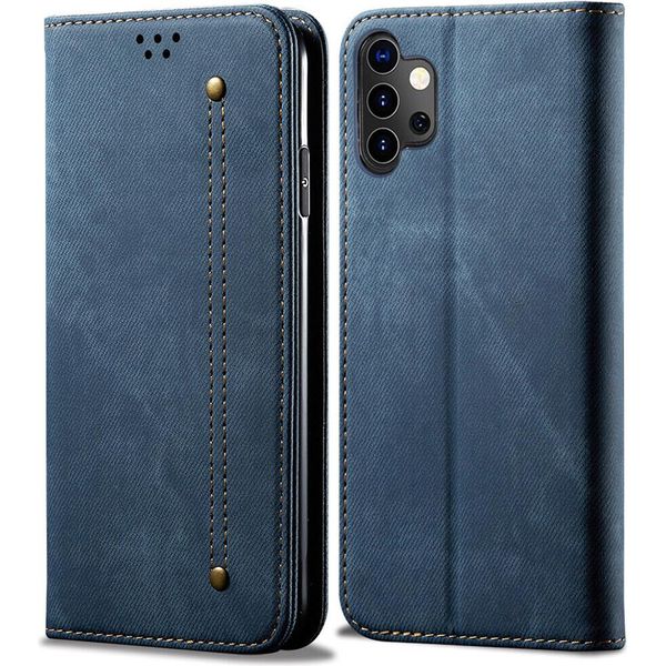 Custodia Galaxy A32 4G, Laimtop Denim Pelle Portafoglio Chiusura Magnetica Flip Bookstyle Custodia Protettiva Con Funzione Stand Per Samsung Galaxy A32 4G Blu-image