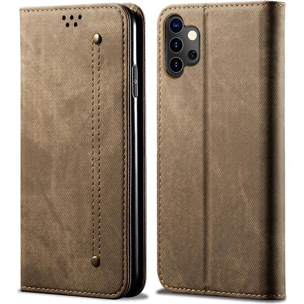 Custodia Galaxy A32 4G, Laimtop Denim Pelle Portafoglio Chiusura Magnetica Flip Bookstyle Custodia Protettiva Con Funzione Stand Per Samsung Galaxy A32 4G Khaki-image