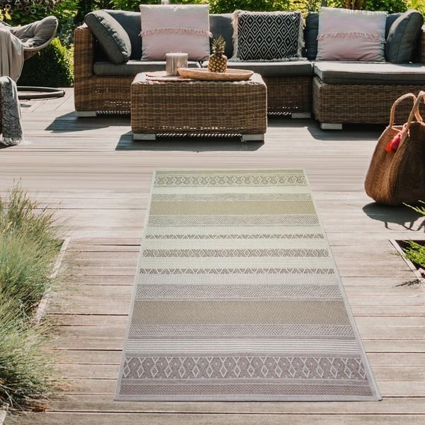 Tappeto Per Interni Ed Esterni In Sisal A Strisce In Beige Marrone Dimensioni - 80 X 150 Cm-image