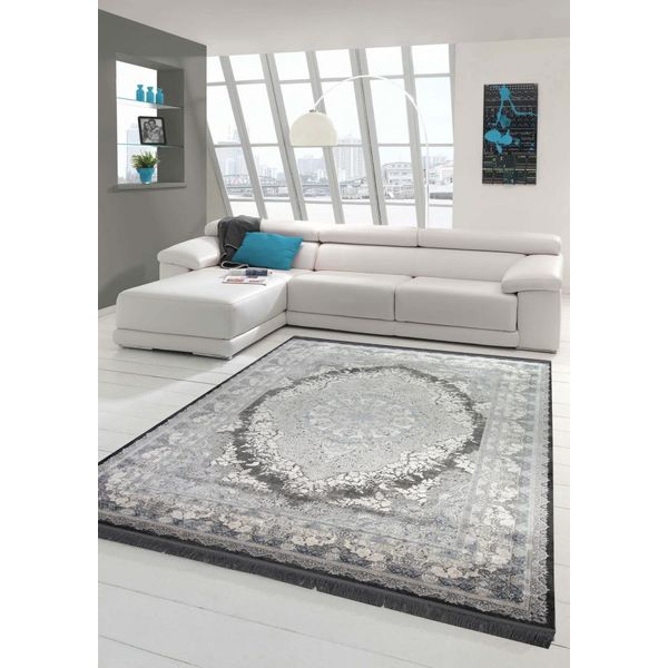 Tappeto In Lana Tappeto Di Alta Qualità Con Ornamenti Classici In Fibre Naturali Di Colore Grigio Dimensioni - 160 X 230 Cm-image
