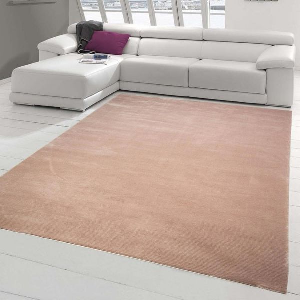 Tappeto Moderno A Pelo Corto Tappeto Soggiorno Di Design Uni Rosa Dimensioni - 160 X 230 Cm-image