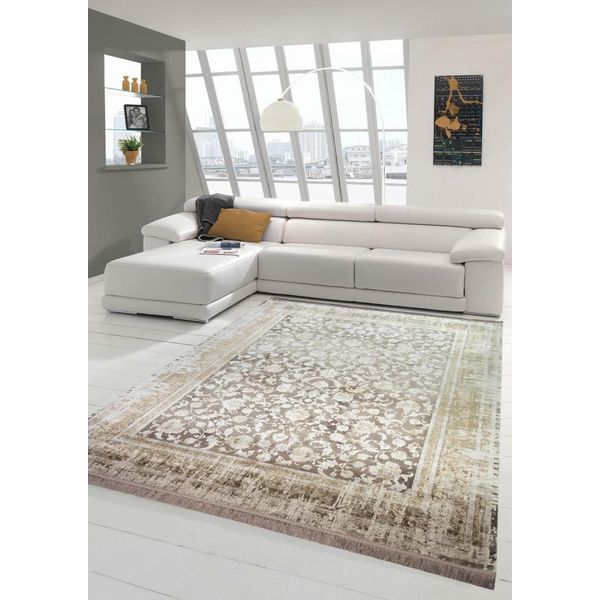 Tappeto Orientale In Lana Con Disegno Floreale - Fibre Naturali In Beige Dimensioni - 160 X 230 Cm-image