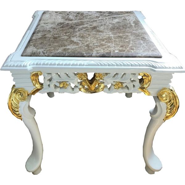 Casa Padrino Tavolino Barocco Bianco / Oro / Grigio - Tavolo In Legno Massiccio Fatto A Mano Con Piano In Marmo - Mobili Barocchi-image