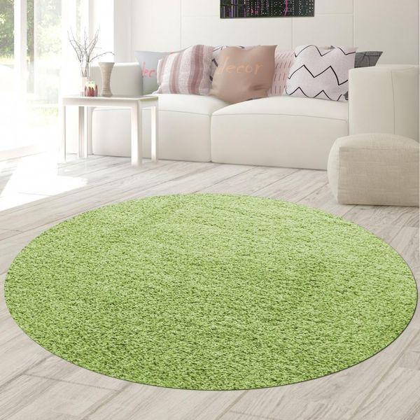 Tappeto Shaggy A Pelo Alto A Pelo Lungo Tappeto Da Salotto A Fantasia In Tinta Unita Verde Dimensioni - 80 Cm Tondo-image