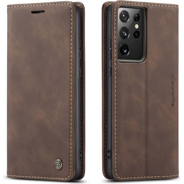 Samsung Galaxy S21 Ultra 5G Custodia, Laimtop Retro Custodia In Finto Cuoio Con Funzione Stand Custodia Protettiva Per Samsung Galaxy S21 Ultra 5G Caffè-image