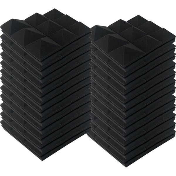 24 Pezzi Di Schiuma Acustica Autoadesiva 30X30X5 Cm Nero Schiuma Acustica Piramidale-image
