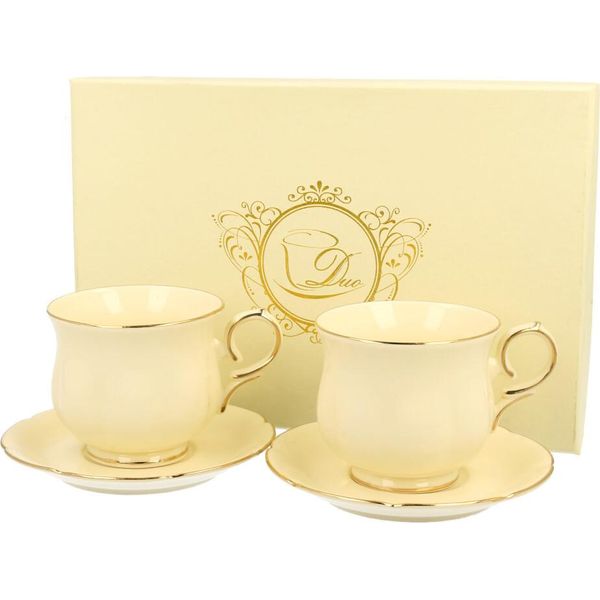 Duo Ecru Set Di 2 Tazze Da Espresso 150 Ml Clark Con Piattini, Nuova Porcellana Bone China-image