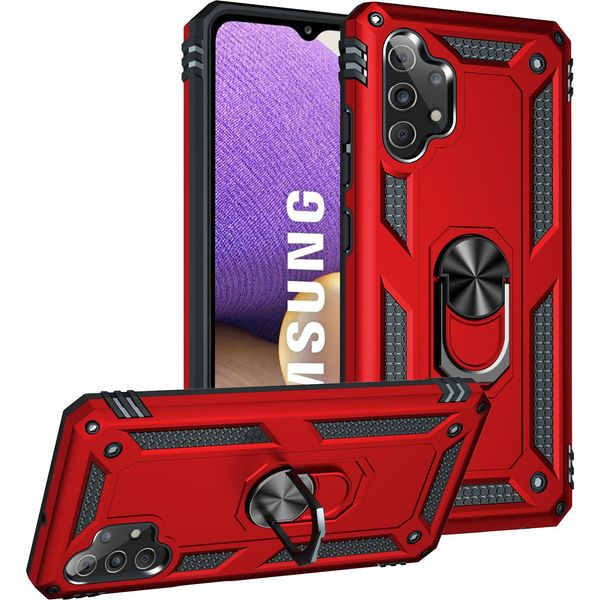 Custodia Per Samsung Galaxy A32 5G A Doppio Strato Robusta, Protezione Militare Con Supporto Ad Anello E Supporto Rosso-image