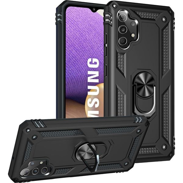 Custodia Per Samsung Galaxy A32 5G A Doppio Strato Robusta, Protezione Militare Con Supporto Ad Anello E Supporto Nero-image