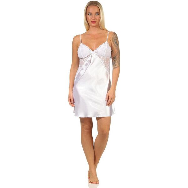 Camicia Da Notte In Raso Da Donna Lingerie Sexy Con Pizzo; Bianco/Xl-image