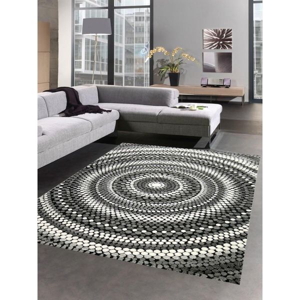 Tappeto Moderno Da Salotto A Pois Grigio Nero Dimensioni - 80X150 Cm-image