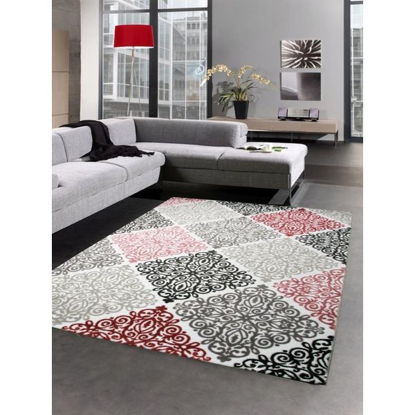 Tappeto Di Design Per Il Salotto Tappeto Ornamentale Barocco Rosa Grigio Taupe Con Filato Glitterato Dimensioni - 80 X 300 Cm-image