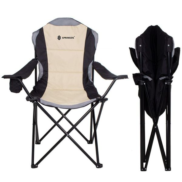 Sedia Da Campeggio Sedia Pieghevole Sedia Da Pesca Direttore Spiaggia Pieghevole Outdoor Nero-Crema-image