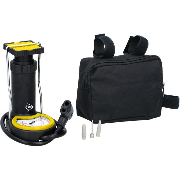 Dunlop Mini Pompa A Pedale - Pompa Ad Aria - Pompa Per Pneumatici - Include 3 Adattatori - Manometro Analogico - Con Borsa Di Custodia-image
