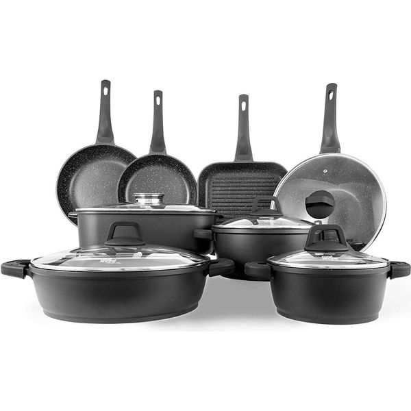 Food Appeal Marble Class Set 13 Pezzi Set Di Pentole E Padelle Da Cucina | 20Cm, 24Cm, 30Cm, 32Cm Casseruole, Pentole Con Coperchio In Vetro | 24Cm, 28Cm Padelle, Padelle A Induzione | 28Cm Padella Per Grigliare | 35Cm Tostapane Con Coperchio In Vetro Aromatico-image