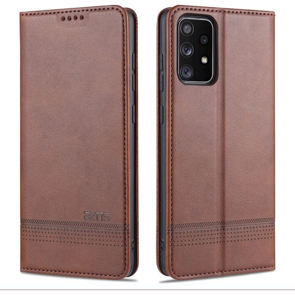 Custodia Samsung A72, Portafoglio Con Chiusura Magnetica E Supporto, Custodia In Pelle Flip Per Samsung Galaxy A72 5G/4G Caffè-image