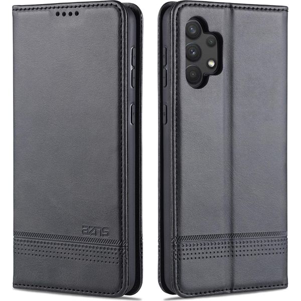 Laimtop Custodia In Pelle Per Samsung A32 4G, Flip Cover Wallet Case Chiusura Magnetica Stand Custodia Protettiva Per Samsung Galaxy A32 4G Nero-image