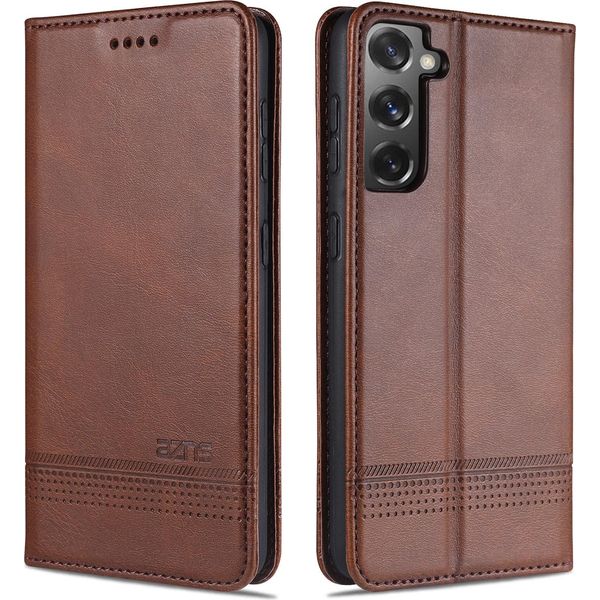 Laimtop Custodia In Pelle Per Samsung S21 5G, Flip Cover Wallet Case Chiusura Magnetica Stand Custodia Protettiva Per Samsung Galaxy S21 5G Caffè-image