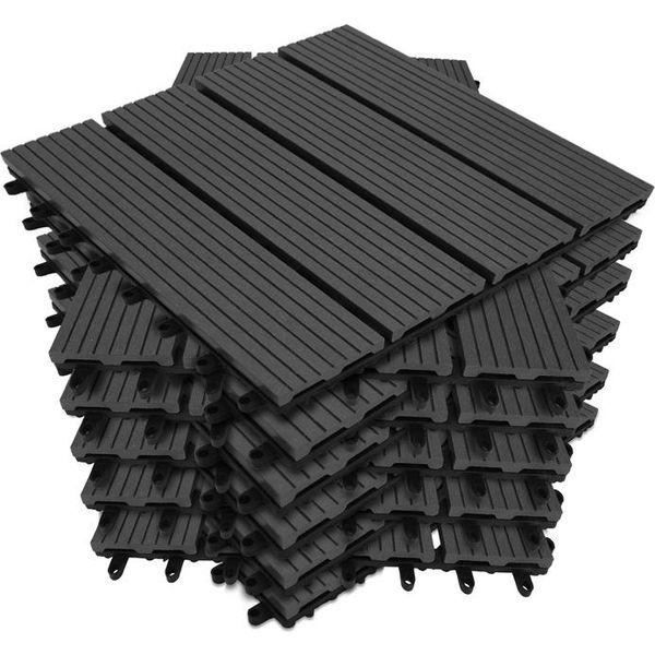 Wolketon Piastrelle Per Terrazza Wpc Piastrelle In Legno Plastica 110S 10M² Set 30X30Cm, Grigio Antracite Giardino Piastrelle Click Pavimentazione Con Drenaggio Piastrelle Per Terrazza Balcone-image