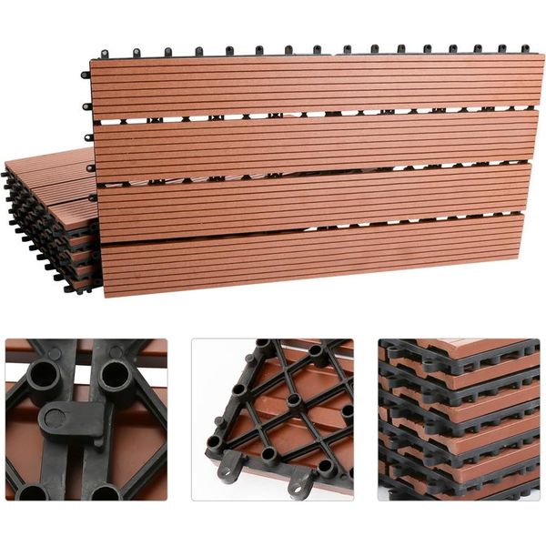 Clanmacy Wpc Patio Tiles Legno Plastica 18Pcs 3M2 Tiles 30X60 Cm Patio Tiles Click Tiles Balcone Tiles Impermeabile-image