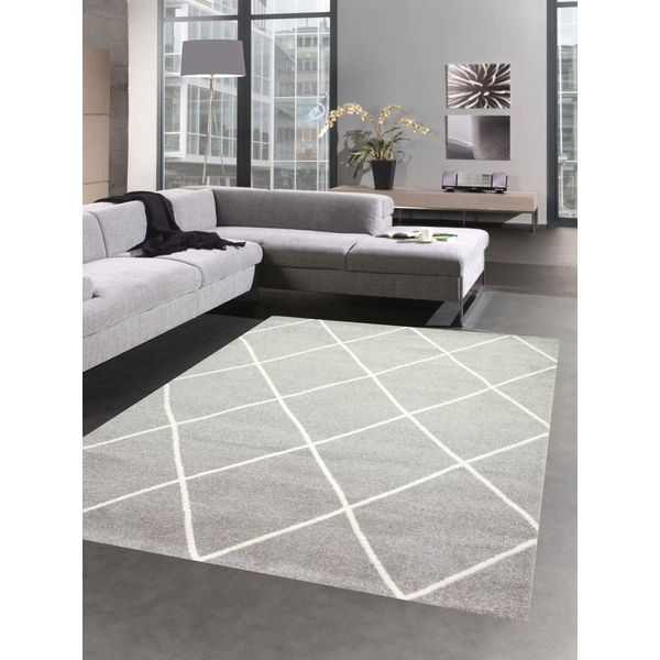 Tappeto Scandinavo Per Il Soggiorno Con Motivo A Diamante Crema Bianco Grigio Di Facile Manutenzione Dimensioni - 60X110 Cm-image
