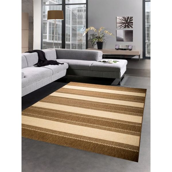 Tappeto Sisal Look Tappeto Cucina Strisce Beige Marrone Dimensioni - 60X110 Cm-image