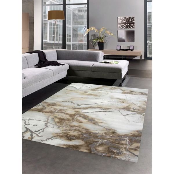 Tappeto Motivo Marmo Con Fibre Lucide Marrone Beige Argento Dimensioni - 80 X 300 Cm-image