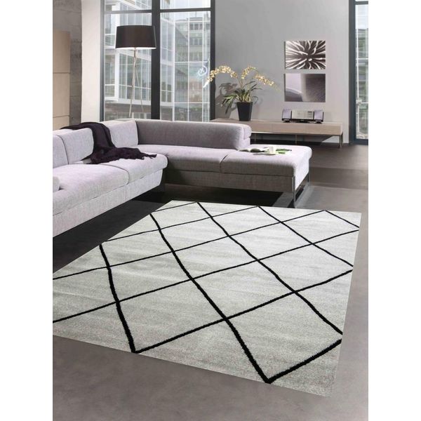 Tappeto Scandinavo Per Il Soggiorno Con Motivo A Diamante Grigio Nero Di Facile Manutenzione Dimensioni - 120X170 Cm-image