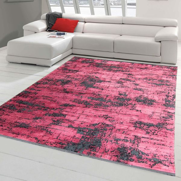 Tappeto Moderno Da Salotto Con Disegno Astratto Orientale In Rosso Su Sfondo Nero Dimensioni - 120X170 Cm-image