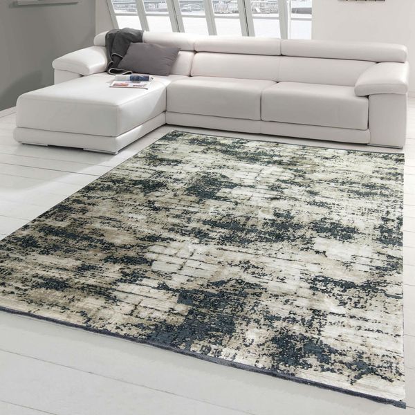 Tappeto Moderno Da Salotto Con Disegno Astratto Orientale In Beige Su Sfondo Nero Dimensioni - 200 X 290 Cm-image