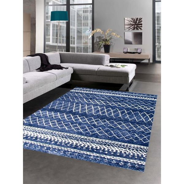 Tappeto Di Design Per Il Soggiorno Tappeto Moderno Blu Crema Dimensioni - 80X150 Cm-image