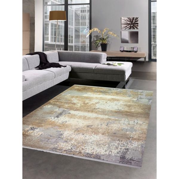 Tappeto In Lana Astratto In Fibre Naturali In Beige Grigio Crema Dimensioni - 80 X 300 Cm-image