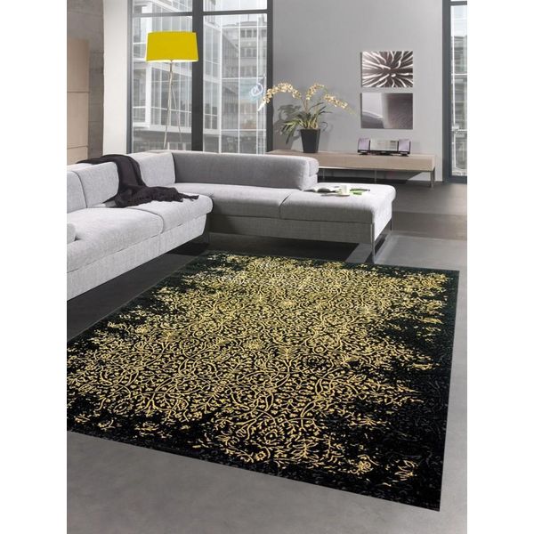 Tappeto Soggiorno Ornamenti Di Design Tappeto Nero Oro Dimensioni - 120X170 Cm-image