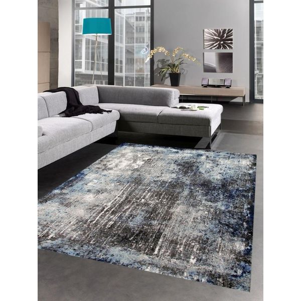 Tappeto Soggiorno Moderno Tappeto Vintage Blu Grigio Nero Dimensioni - 80X150 Cm-image