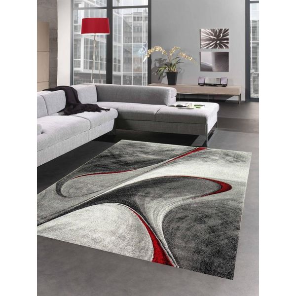 Tappeto Moderno Da Salotto Astratto In Grigio Rosso Dimensioni - 160X230 Cm-image