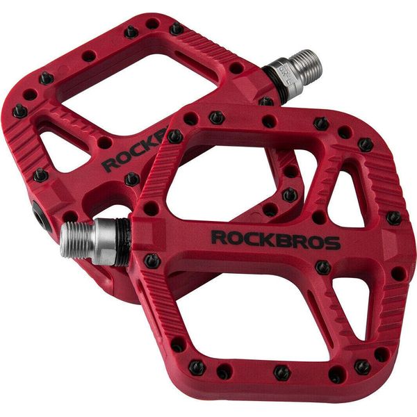 Rockbros Pedali Bicicletta Nylon 9/16'' Pedali 3 Cuscinetti Antiscivolo Rosso-image