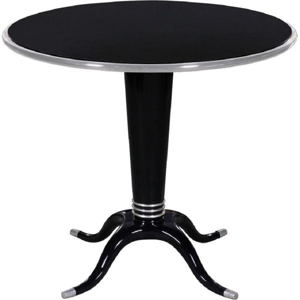 Casa Padrino Tavolino In Legno Massello Nero / Argento Ø 80 X H. 70 Cm - Tavolo Rotondo In Mogano - Mobili Moderni - Collezione Lusso-image