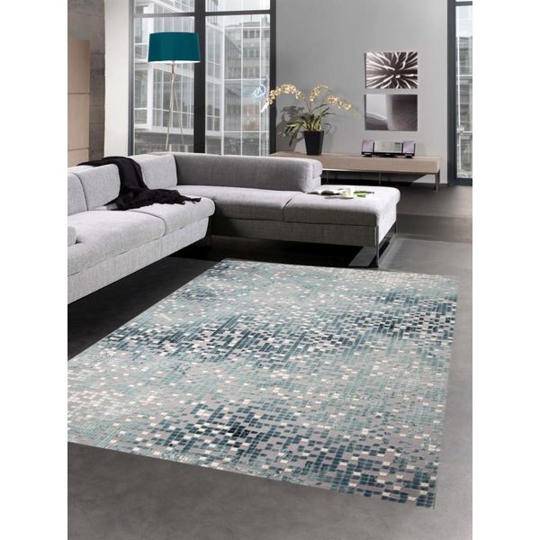 Tappeto Soggiorno Moderno Mosaico Grigio Turchese Dimensioni - 80X150 Cm-image